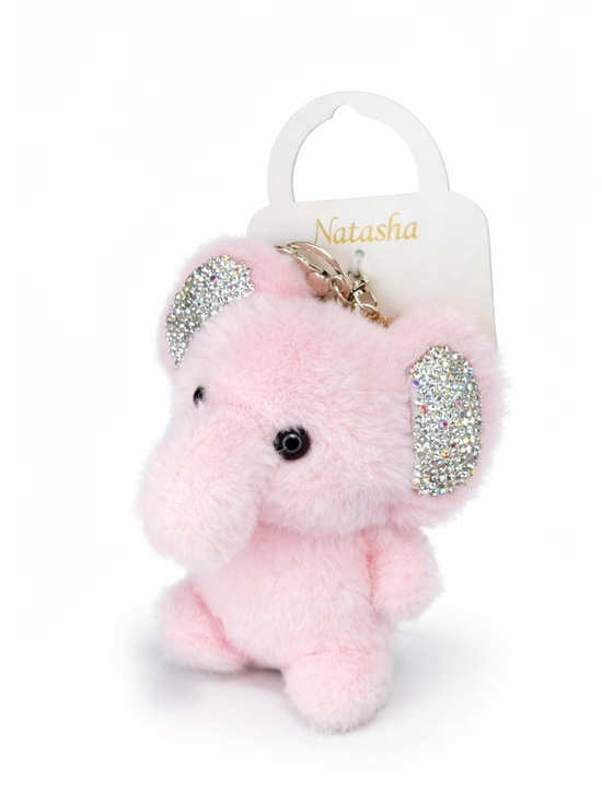 Natasha Accessories - Natasha Pink Elephant Bag Charm Keychain NWT Rhinestone Ears Fuzzy Purse Charm
